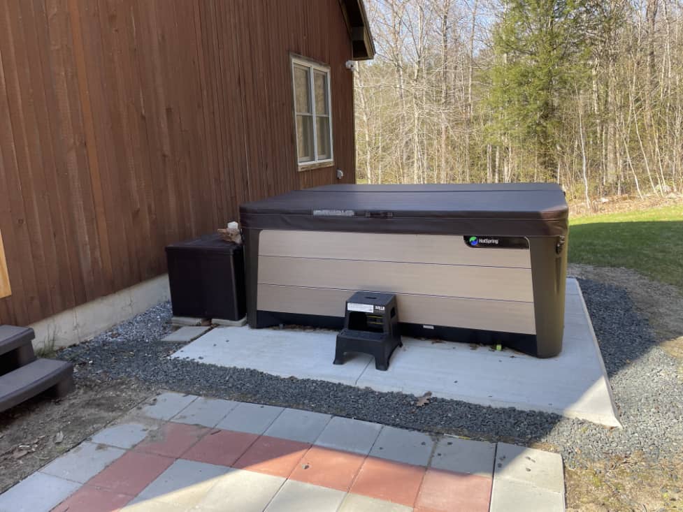 Hot Tub Patio with Granite Steps in Sutton, NH Thumbnail